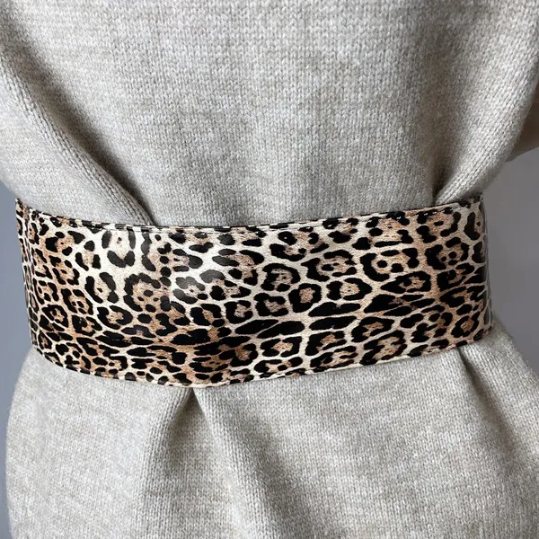 Faux leather cheetah animal print belt Leopard Pattern Elastic Belt - Image 2