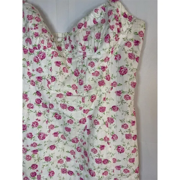 Zara Mini Dress Womens M White Pink Floral Rose Corset Bustier Strappy - Image 5