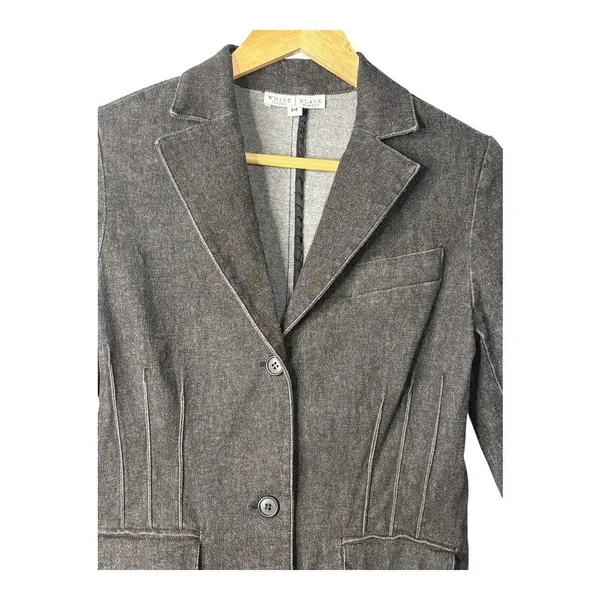 White House Black Market Dark Denim Blazer Fitted Jacket‎ Pintuck Pleated Coat - Image 4