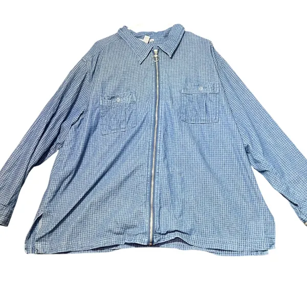 Vintage Womens Size 22/24W Denim Blue Plaid Zipper Front Shirt‎ Jacket 90s Boho - Image 2