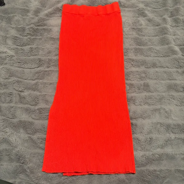 VICI Ribbed Knit Midi Skirt XS Orange Side Slit Bodycon - Image 2