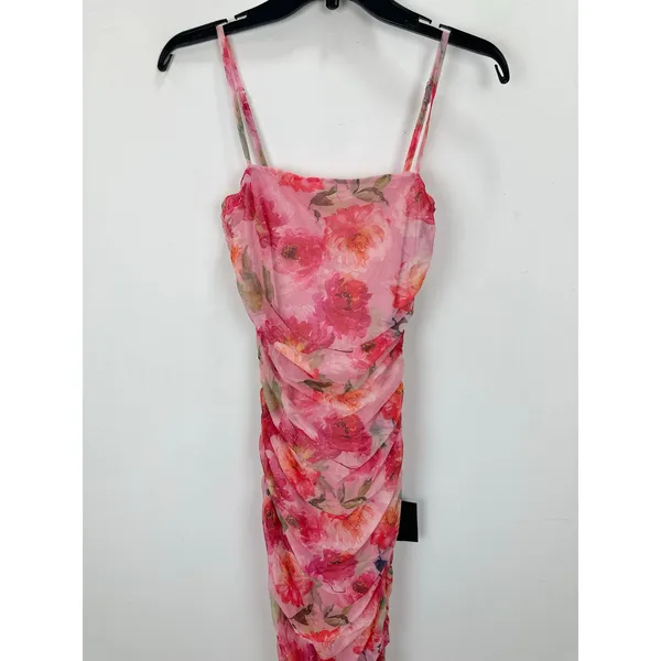 Lulus Blossoming Excellence Pink Floral Mesh Ruched Midi Dress Party XS NWT - Image 6