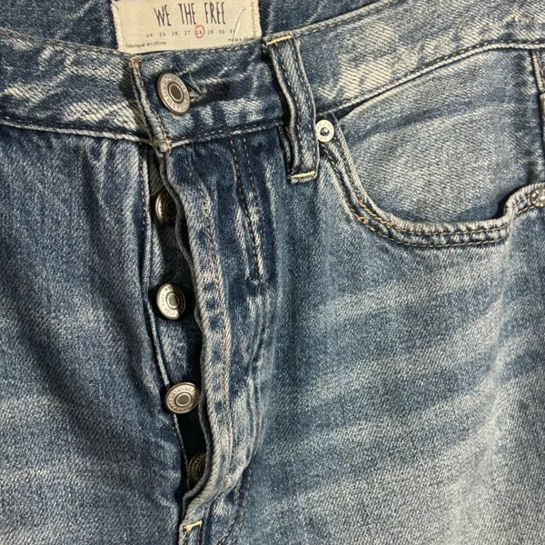 We The Free Free People Denim Midi Skirt Blue Button Fly Front Slit Size‎ 28 - Image 3