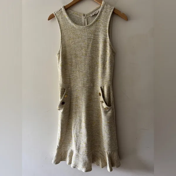 Loft Fit‎ and Flare Mini Tweed Flare Light Yellow Ivory Dress - Image 2