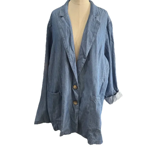 Time and Tru Chambray Blazer Jacket NWT Size XXL 20 Plus Size Light Blue - Image 15