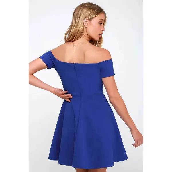 Lulu’s NWT Play the Party Cobalt Blue Off-the-Shoulder Skater Dress size xl - Image 3