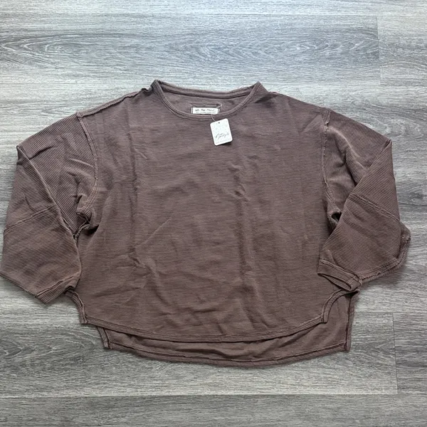 We The Free Eclipse Tee French Chocolate Brown Sweatshirt Ribbed Oversized - Image 2