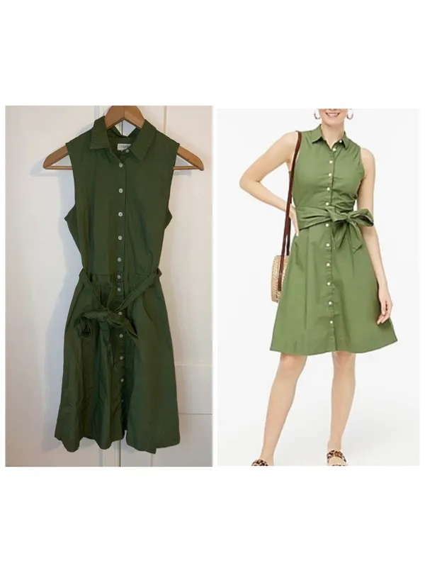 J.Crew $98 Woman’s Size 2 Sleeveless Button-Down Summer Midi Dress with Belt - Image 2