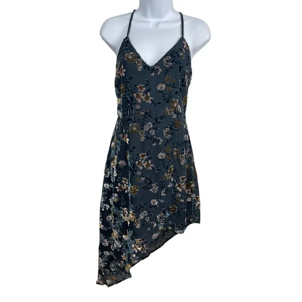 Lulus Teal 90s Inspired Velvet Burnout Sleeveless Asymmetrical Hem Dress M - Image 2