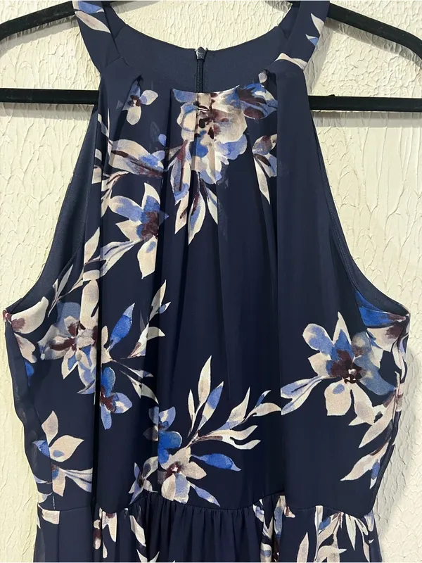 Eliza J Navy Floral Print Chiffon Halter Neck Maxi Dress size 12 NO SASH - Image 9