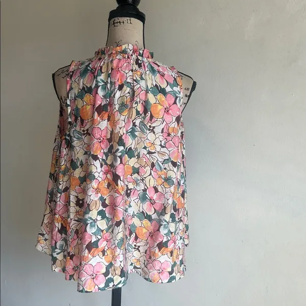 The Korner Floral Sleeveless Ruffle Collar Blouse Size Small NWT - Image 8