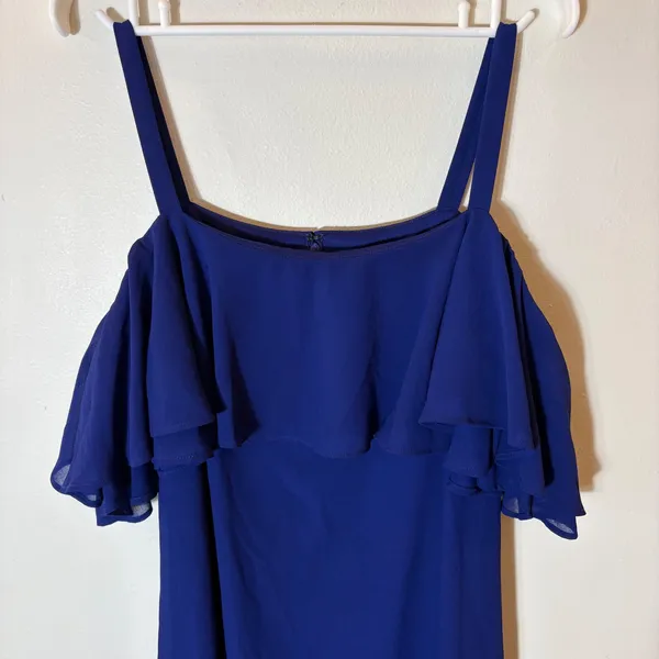Eliza J Royal‎ Blue Cold Shoulder Ruffle Chiffon Dress Size 14 - Image 3