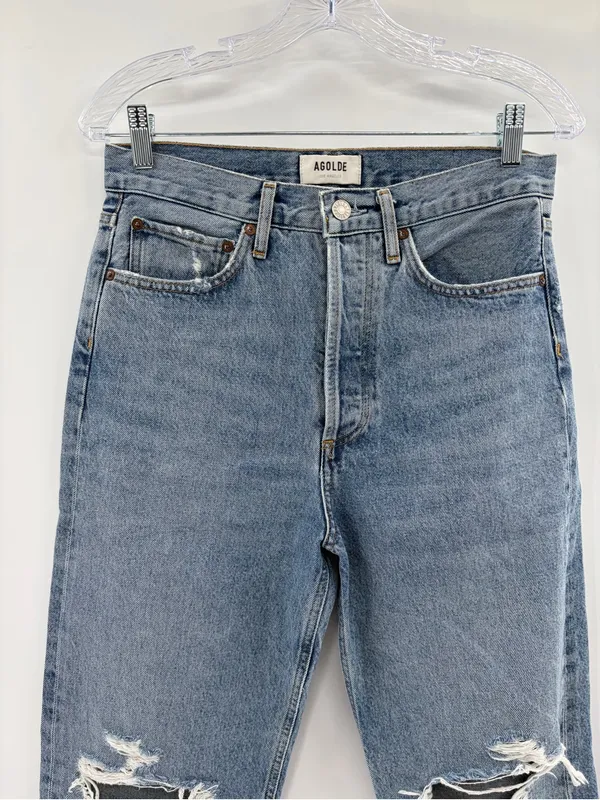 AGOLDE 90's Crop Mid-Rise light blue distress Loose Straight Jean denim size 28 - Image 3