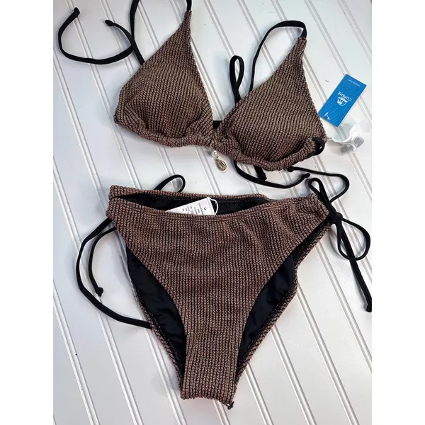 NWT Cupshe Lot of 4 Bikinis Oceanside Charm & Pink Textured Halter Swimsuit Sz M - Image 5