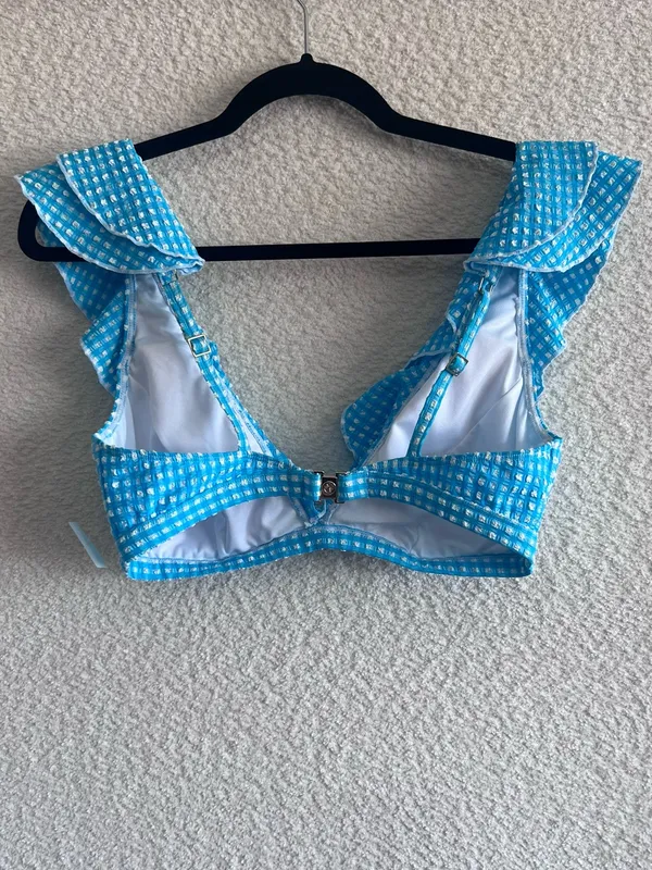 Lilly Pulitzer Blue White NWOT Women’s Aelin‎ Crinkle Gingham Bikini Top Size 10 - Image 3