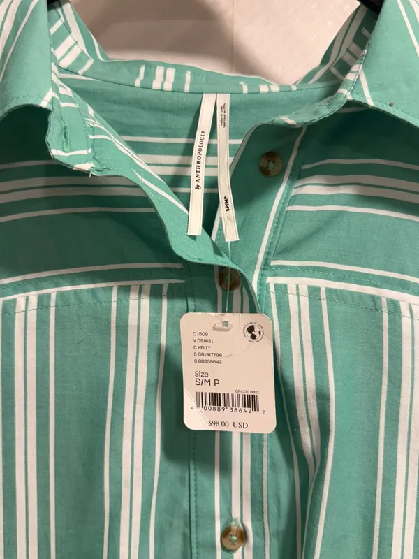 NWT Anthropologie Mint Green and White Striped Midi Shirt Dress Cotton - Image 11