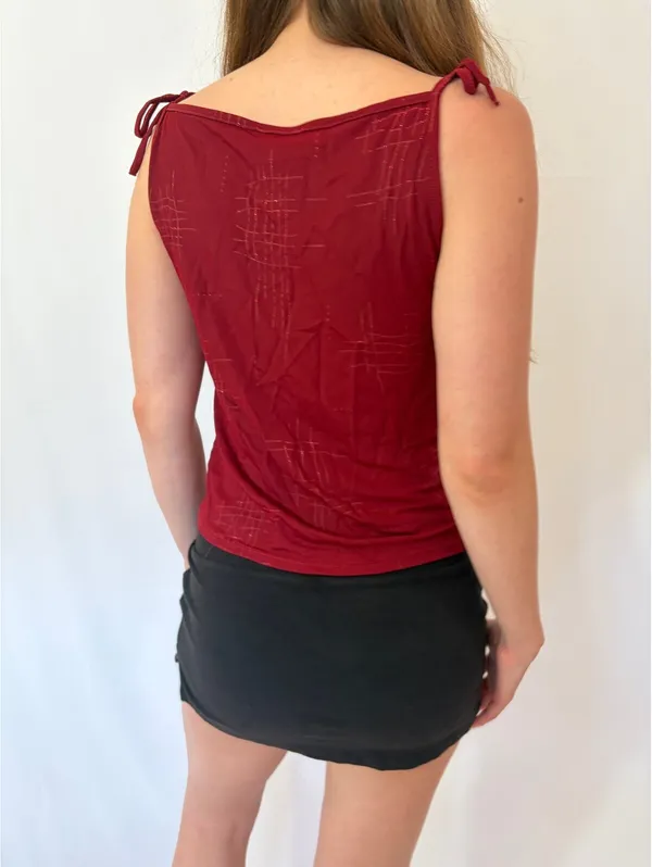 Red Slinky Cowl Neck Sparkly Top with Ties Size M - Image 3