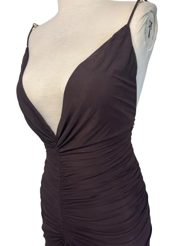 Ronny Kobo Anya V-Neck Column Jersey Maxi Dress in Chocolate Brown XSmall Womens - Image 5
