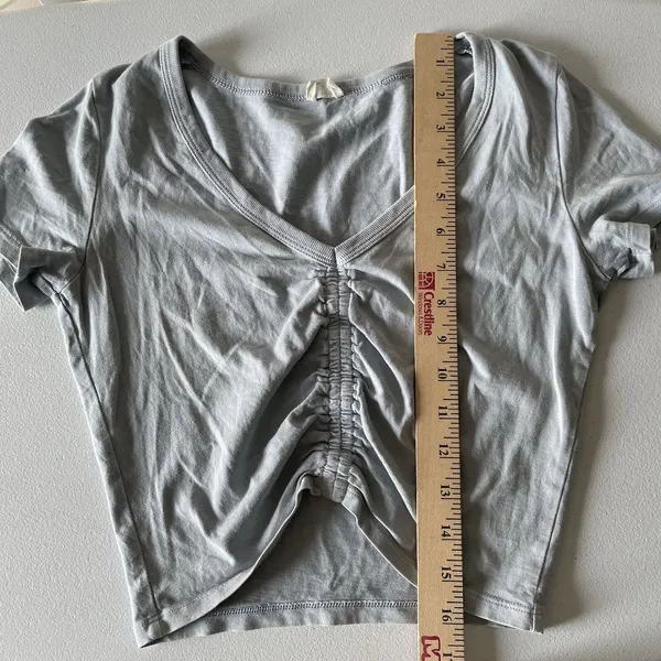 Wilfred Free Ruched Crop Top Tee Light Blue Cotton Boho Women's Size 2XS - Image 8