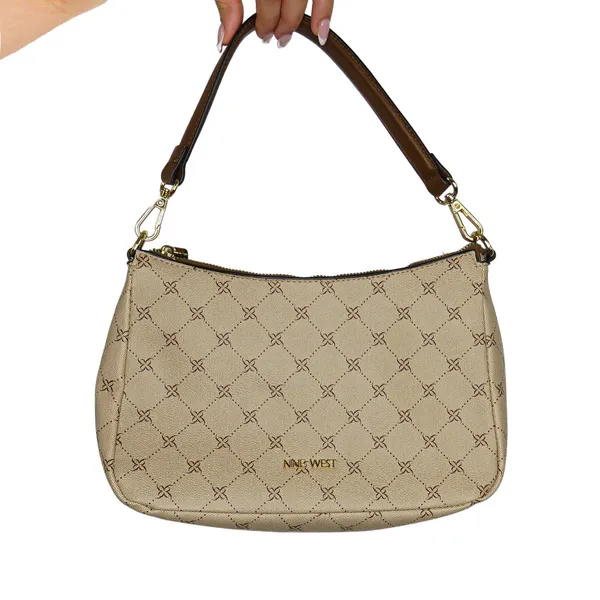 Y2K Vintage Nine West Monogram Cream Brown Shoulder Bag Baguette Bag - Image 2