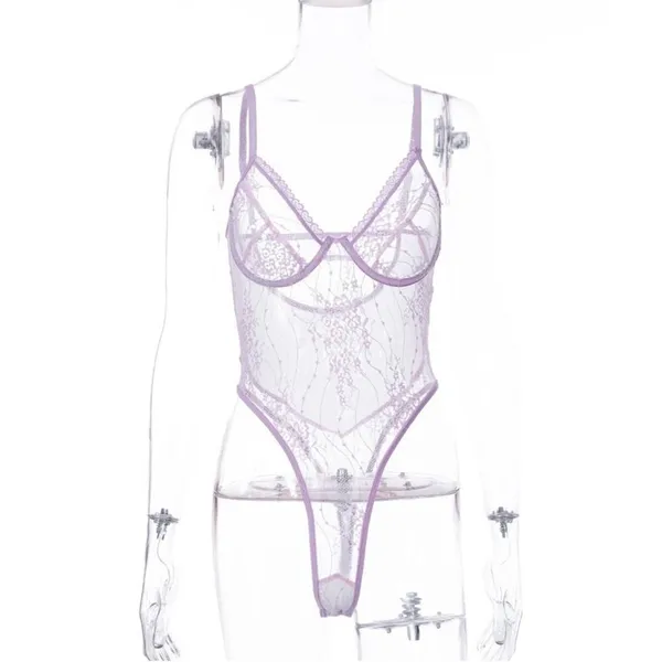 NWT Womens Floral Lace Sheer Bodysuit Lavender Romantic Lingerie Size S - Image 5