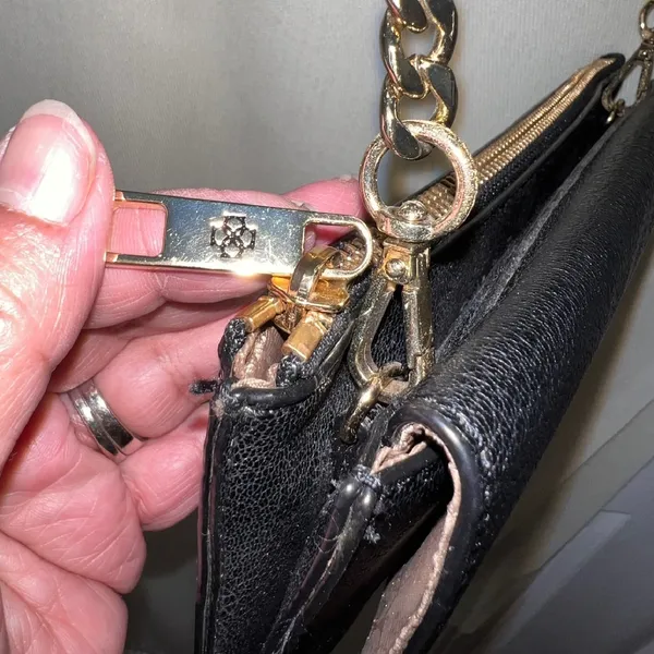 Convertible Shoulder Bag Black‎ Faux Leather Gold Hardware Small Clutch - Image 10