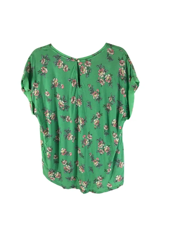Ann Taylor Loft Floral Green Short Sleeve Blouse Lace Detail Womens Size L - Image 2