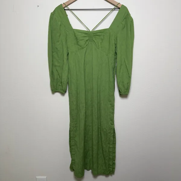 Anthropologie Maeve Women Midi Dress‎ 0 Green Square Neck Cottage Prairie - Image 3