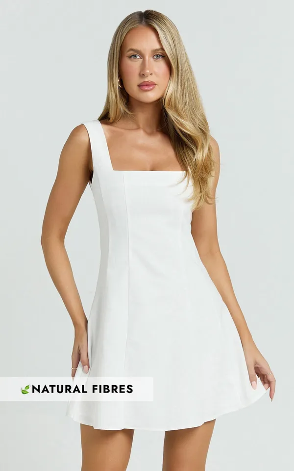 New Showpo Adiana Mini Dress Linen Square Neck A Line Dress -Medium MSRP $99 - Image 4