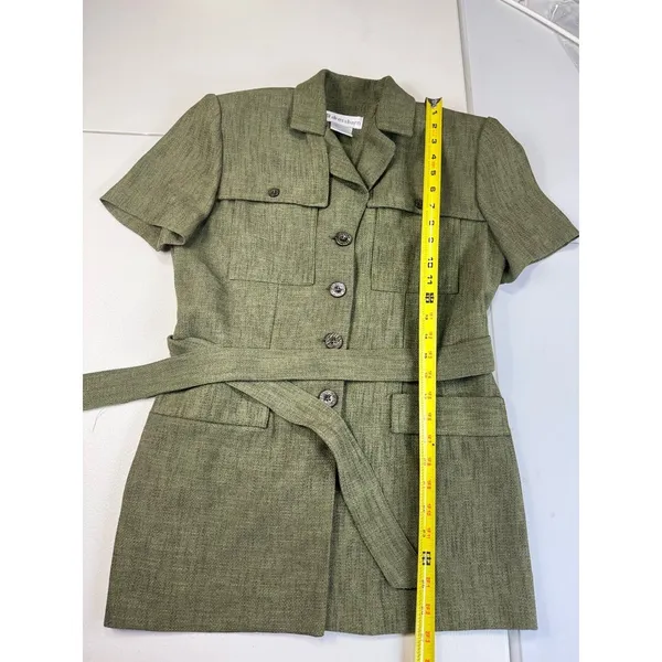 Dressbarn Olive Green Safari Style Short Sleeve Belted Shirt‎ Dress Sz 4 - Image 5