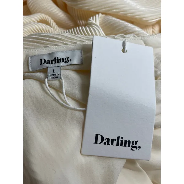 NEW Darling Women's Cream Ribbed V Neck Sleeveless Maxi Straight Slip Dress Sz S - Image 5