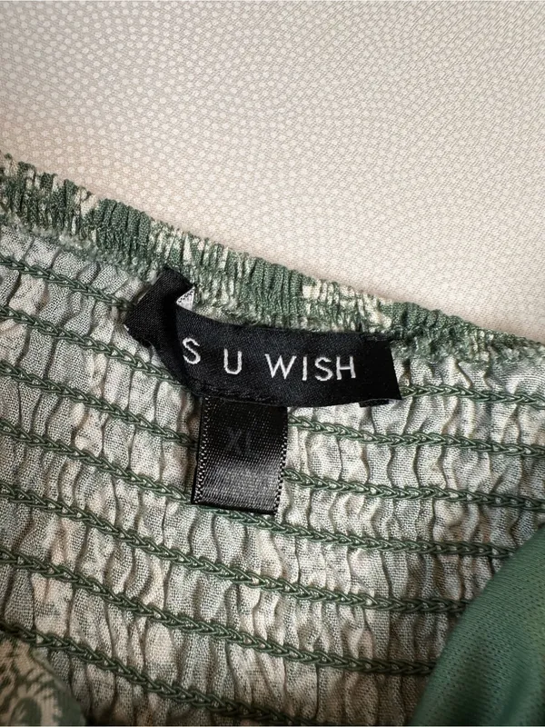 Su Wish Green Paisley Jumpsuit Womens XL Boho Wide Leg Tie Front - Image 5