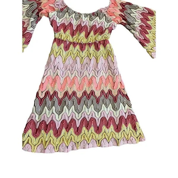 Judith March multicolor textured bell sleeve‎ dress hippie boho sz S - Image 6