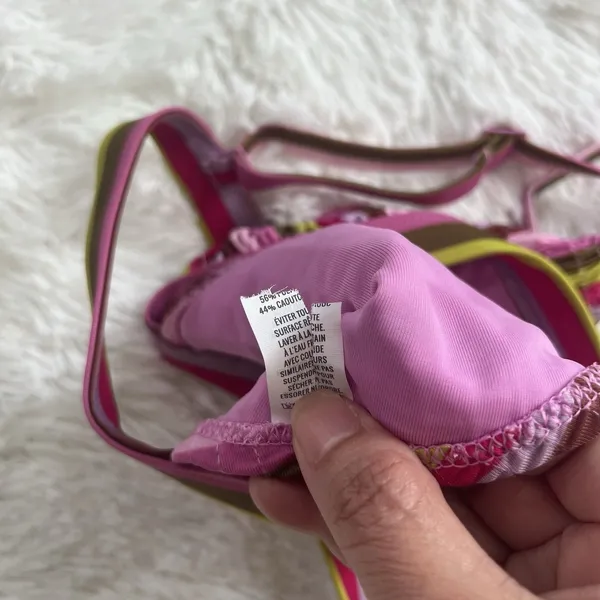 NEW Aerie Retro Striped Seersucker Triangle Bikini Top Pink Multi Textured XL - Image 11