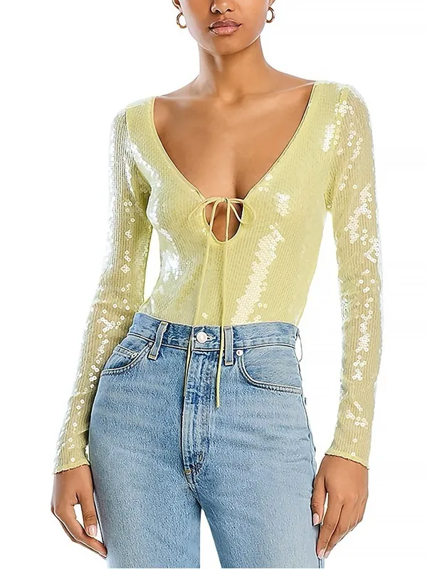 Bardot Verona Sequin Bodysuit In Canary Yellow - Image 9
