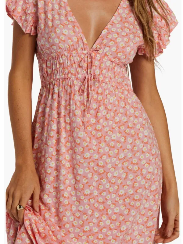 Billabong Picnic Date Midi Dress Pink Floral Size Small - Image 2