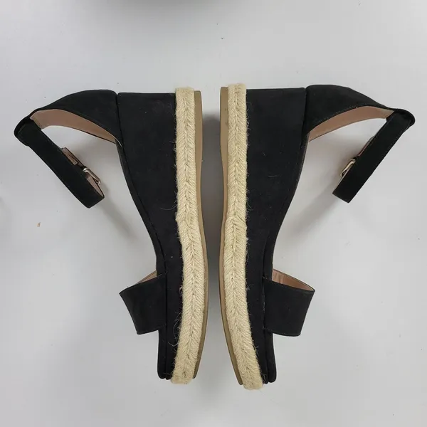 BCBGeneration Addie Women Sandals Size 7.5 Black Ankle Strap Espadrille Platform - Image 7