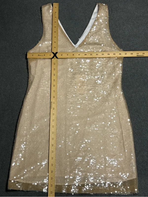 🆕 A New Day Womens Champagne Sequin V-Neck Mini Dress Size XS - Image 5