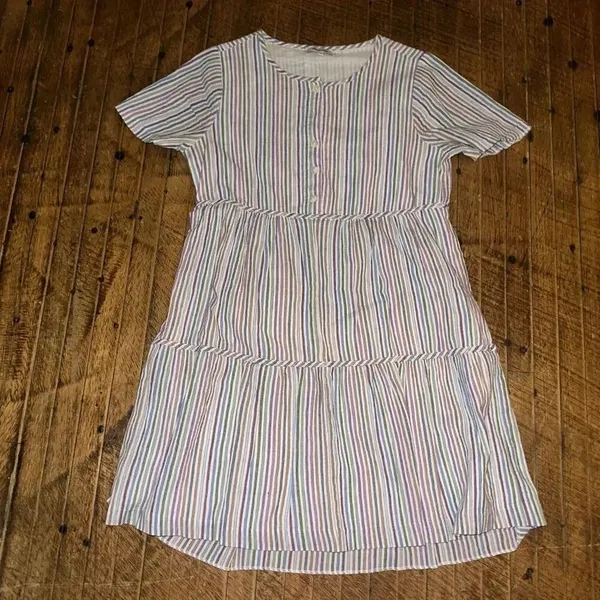 Madewell multicolored stripe crewneck tiered shirt XXS mini dress - Image 3