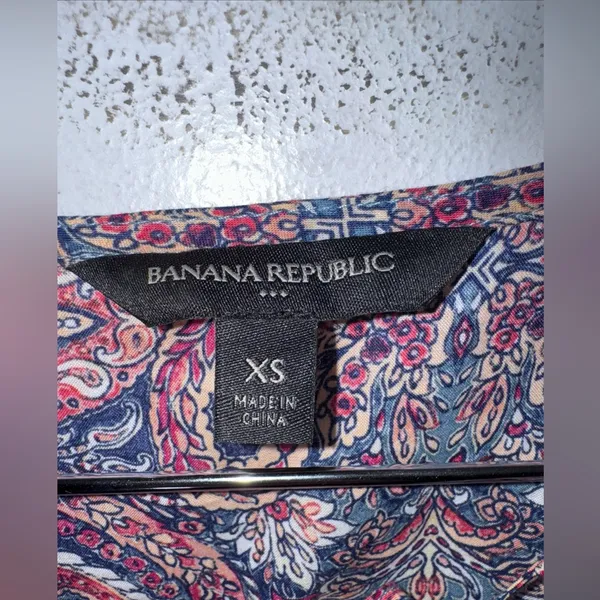 Banana Republic Factory XS Paisley Boho‎ Peasant Peplum Blouse Balloon Sleeve - Image 4