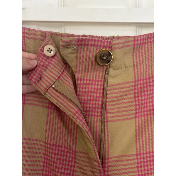Anthropologie Maeve Tapered Pull-On Plaid Pants Pink Tan 6 Academia Preppy - Image 6