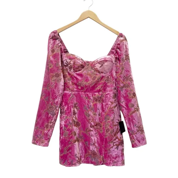 NWT Lulus Simply Decadent Pink Velvet Burnout Floral Bustier Mini Dress Medium - Image 2