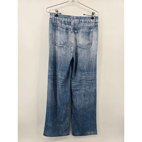 Mila Rosabella Pants Womens‎ M Blue Trompe L'oeil Faux Denim Print Wide Leg Knit - Image 5