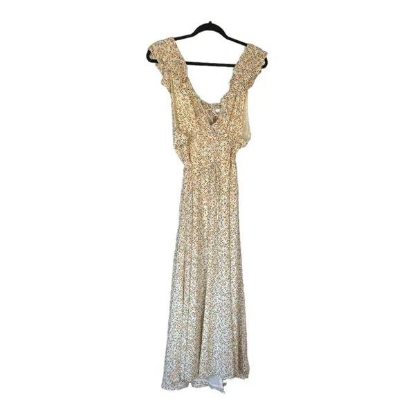 Lulus Happiest Moments Ivory Floral Lace-Up Maxi Dress Size Small New‎ - Image 4