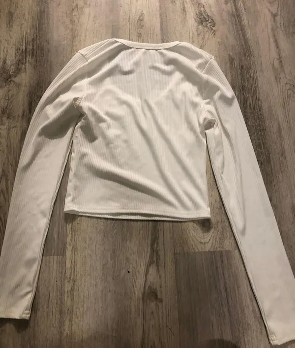 White Ribbed Scoop Neck Long Sleeve Top - Image 2