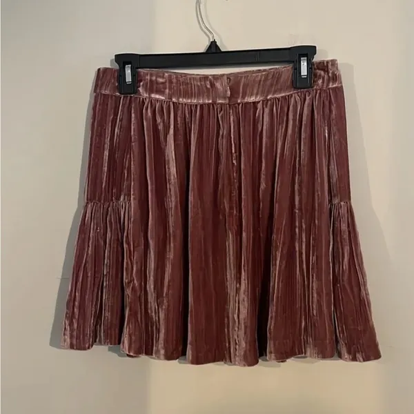 Madewell Pink Silk Blend Crushed Velvet Mini Skirt Sz 8 Pleated Night Out - Image 3