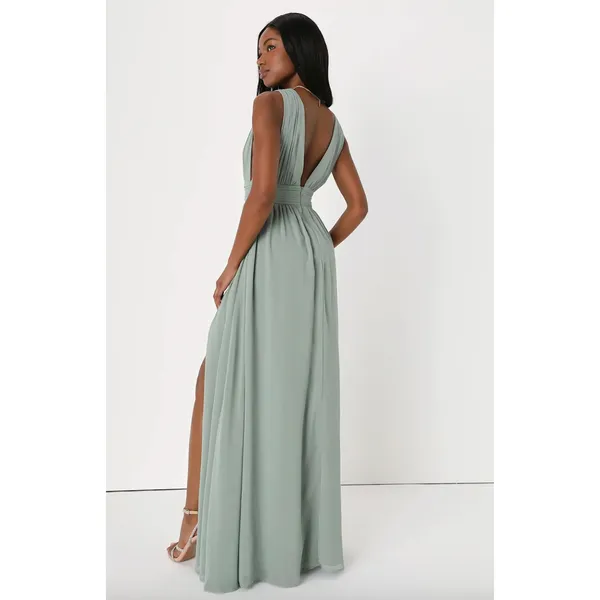 Lulus Heavenly Hues Sage Brush Maxi Dress Chiffon Bridesmaid Formal Medium NWT - Image 2