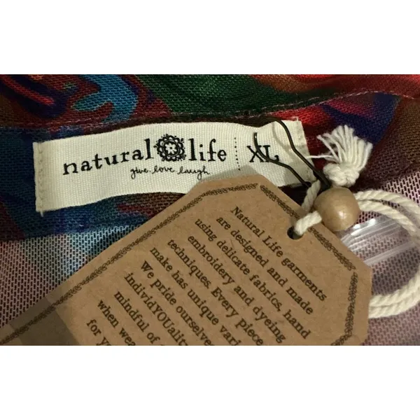Natural Life Carina Mesh Top XL Floral Long Sleeve Ruched Button Blouse NEW‎ - Image 4