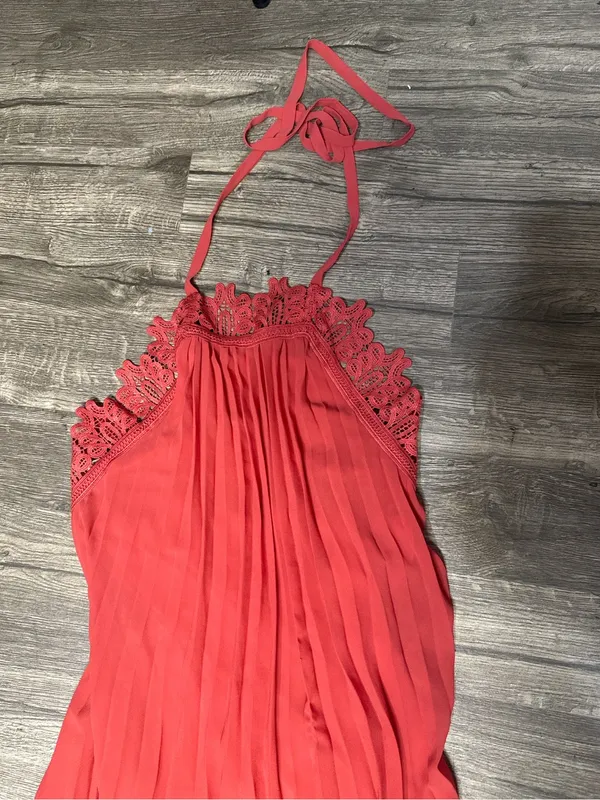 Lulus Coral Lace Halter Pleated Maxi Dress XS - Image 12