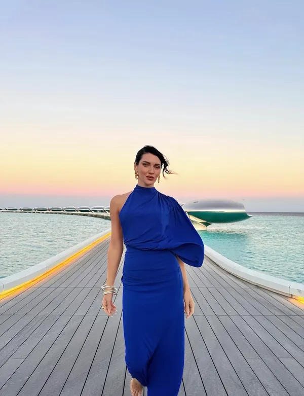 Zara One-Shoulder Draped Maxi Dress in Cobalt Blue Party Evening Wedding - Image 2